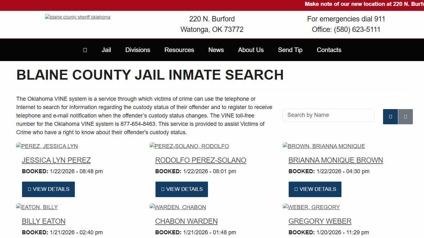 Inmate Search - Blaine County Sheriff's Office Oklahoma Watonga, OK